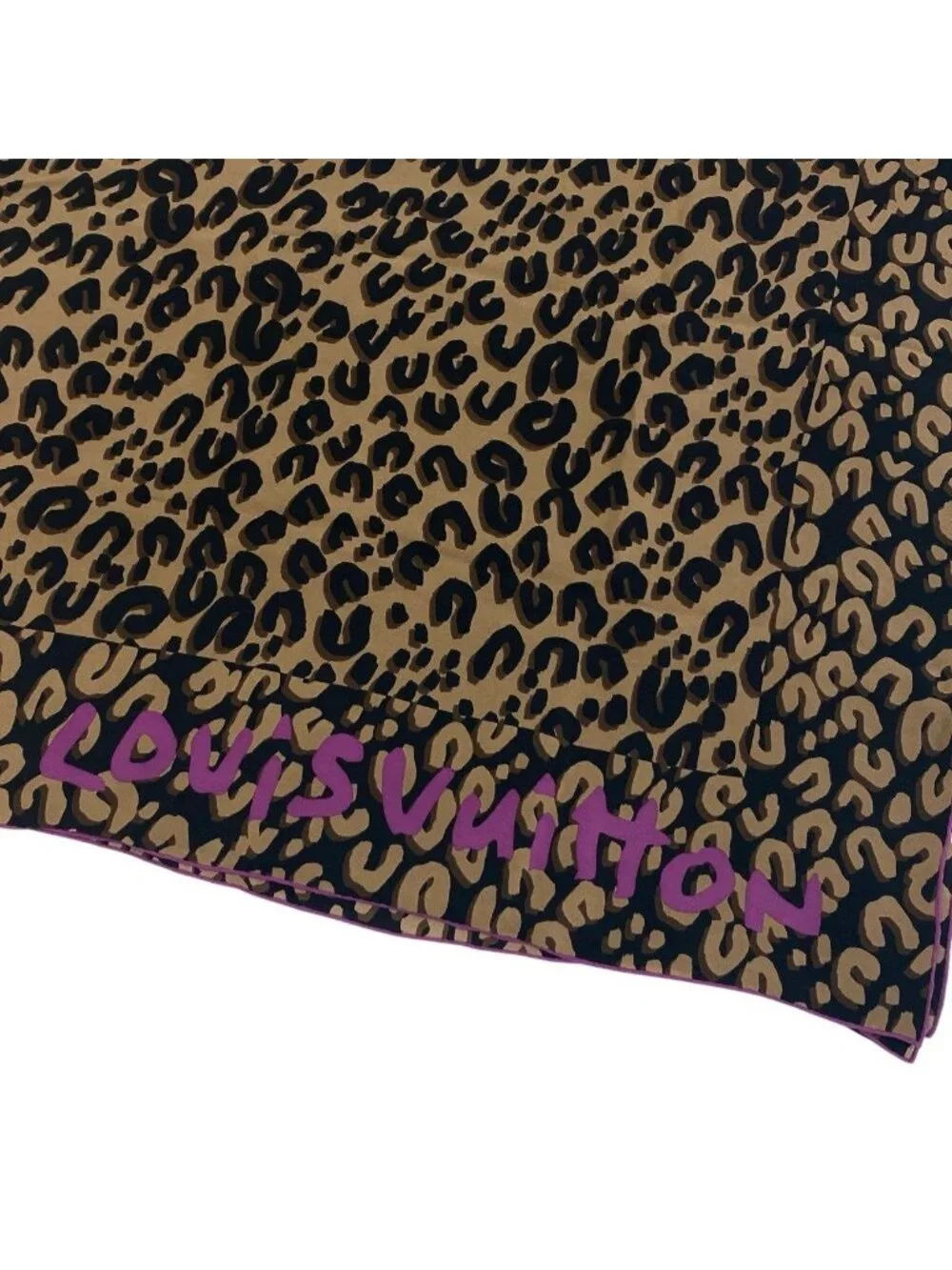 Louis Vuitton Silk 100 Large LV Leopard Black Brown Scarf